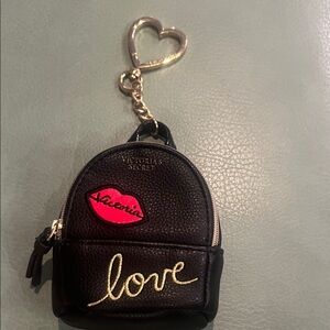 Victoria's Secret Black Mini Bag with Heart Keychain